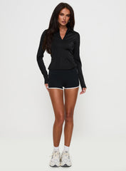 Celosiah Zip Up Collared Top Black