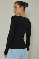 Switch Focus Long Sleeve Knit Top Black