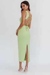 Jennine Lace-Up Back Midi Dress Matcha
