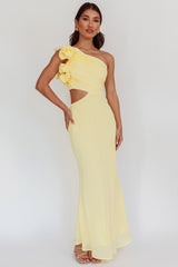 Deanna One-Shoulder Ruffle Maxi Dress Yellow