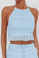 Helios Halterneck Shirred Sequin Top Blue