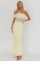 Gala One-Shoulder Sheer Waist Maxi Dress Yellow