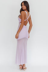 Sade Sheer Panel Ruched Maxi Dress Lilac