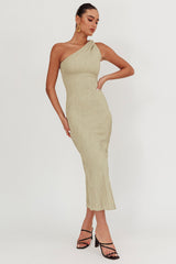 Lingering Love One-Shoulder Twist Midi Dress Sage