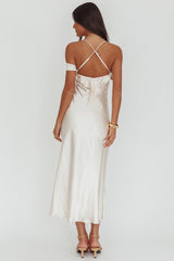 Lexington Draped Shoulder Criss-Cross Back Maxi Dress Oyster