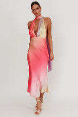 Italia Azure Halterneck Maxi Dress Tangerine