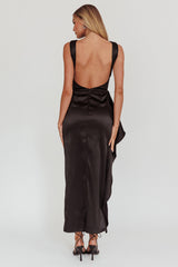 Kamillia Boat Neck Split Maxi Dress Black
