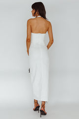 Renita Halterneck Button Maxi Dress White