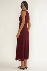 Cambrea Ruched Bodice Midi Dress Burgundy