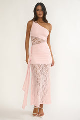 Luli Waist Sash Halter Maxi Dress Lace Pink