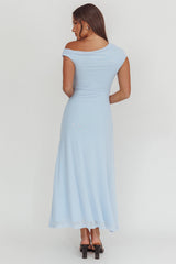 Azure Sun Asymmetric Neckline Split Maxi Dress Blue