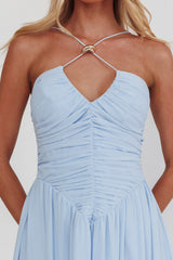 The Dreamers Ruched Basque Waist Maxi Dress Blue