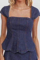 Halen Cap Sleeve Scalloped Top Indigo