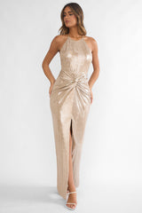 Delphinah Twist Waist Maxi Dress Champagne