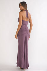 Brienna Halter Ruched Maxi Dress Mauve