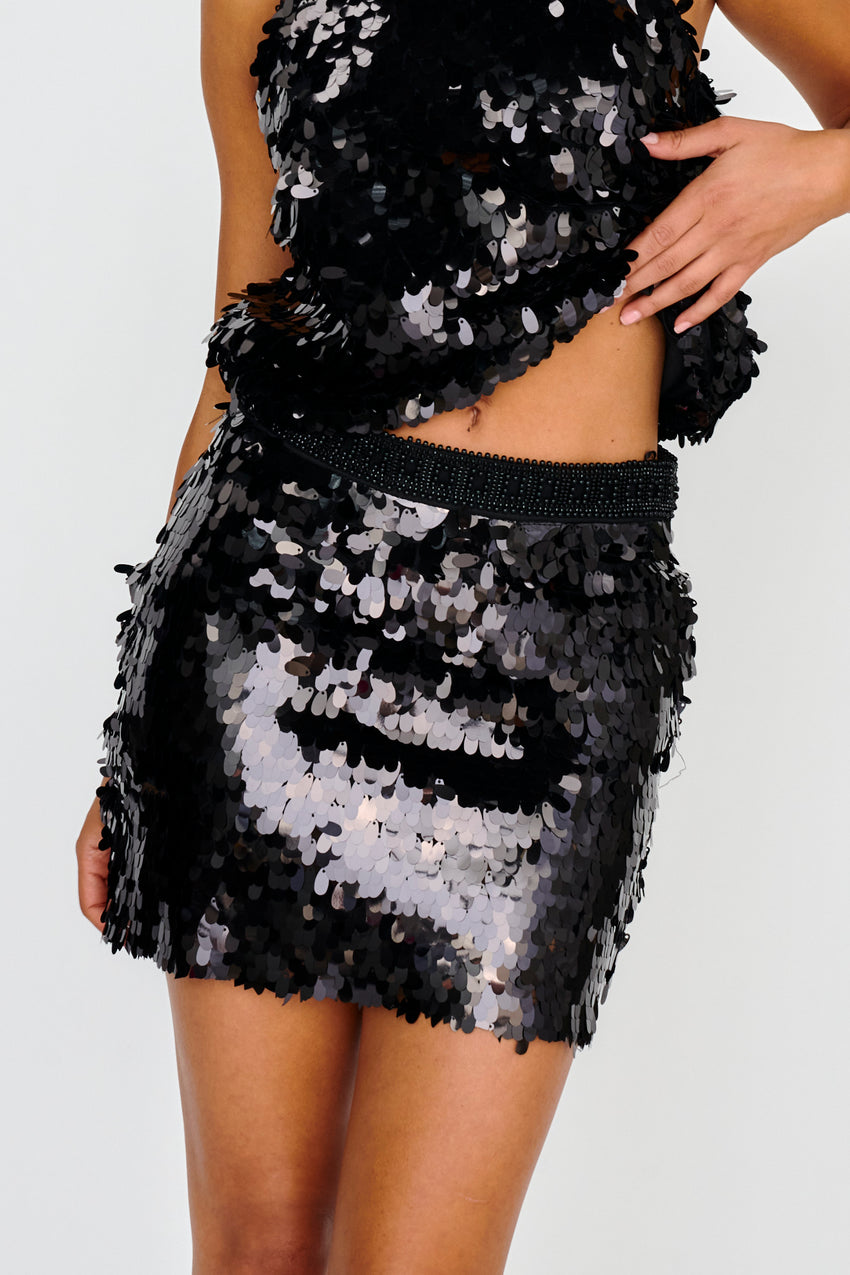 She's So LA Sequin Mini Skirt Black
