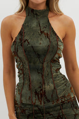 Branson Backless Halter Top Olive