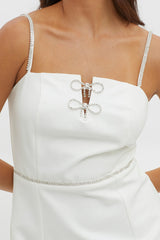 Xharia Diamante Trim Mini Dress Off White