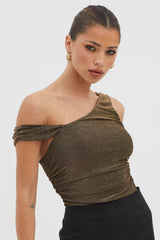Deirdre Asymmetrical Strap Bodysuit Black/Gold