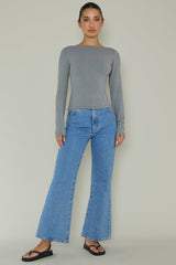 Cheers Boat Neck Long Sleeve Top Grey