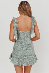 Neriah Tied Shoulder Lace Mini Dress Sage