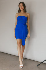 Unstoppable Strapless Knot Accent Mini Dress Blue