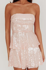 Provence Bloom Tiered Sequin Mini Dress Pink