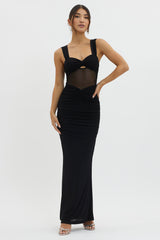 Oliana Sheer Waist Keyhole Maxi Dress Black