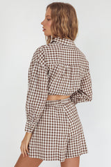 Weekends Away Elastic Waist Shorts Brown Check
