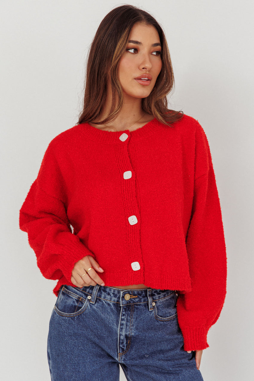 Taking Notes Button Front Cardigan Red
