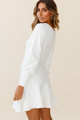 Montmarte Lantern Sleeve Fluted Hem Dress White