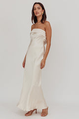 Kona Strapless Pleated Bust Satin Maxi Dress Champagne