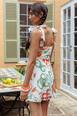 Mykonos Morning Tied Shoulder Mini Dress Print White