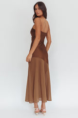 Gilded Dream Chiffon Hem Maxi Dress Chocolate