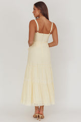 Vienna Sky Frill And Crochet Trim Maxi Dress Cream