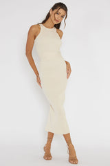 Charmed Me Ribbed Knit Midi Dress Cream