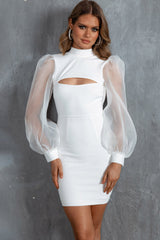 Dinner At 8 Sheer Balloon Sleeve Dress White