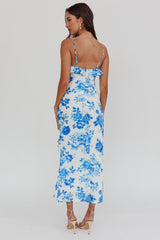 Silvana Frill Trim Maxi Dress Floral Blue