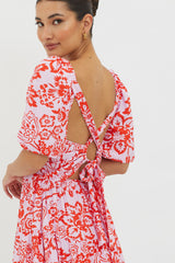Madrid Summer Tied Back Mini Dress Print Lilac