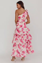 Kenny One Shoulder Tiered Floral Maxi Dress Pink