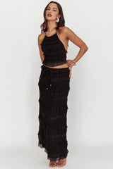 Helios Shirred Sequin Maxi Skirt Black