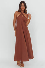 Cheer Twist Halterneck Maxi Dress Chocolate
