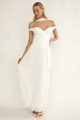 Quinnae Off-Shoulder Accordion Pleat Maxi Dress White