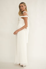 Quinnae Off-Shoulder Accordion Pleat Maxi Dress White