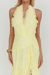Enticing Halterneck Frill Maxi Dress Yellow