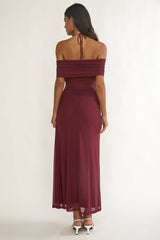 Carielle Off-Shoulder Halter Maxi Dress Wine