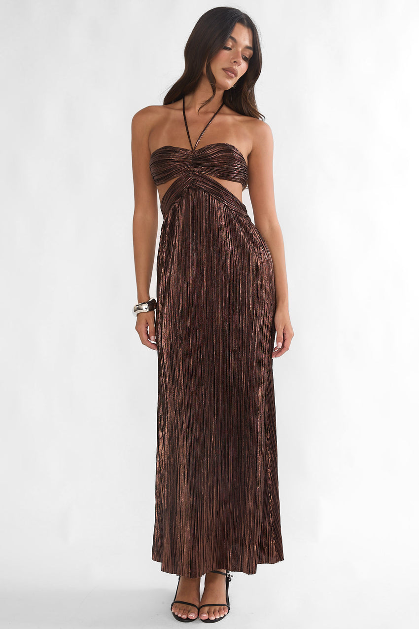 Isle Cut-Out Halterneck Maxi Dress Gold
