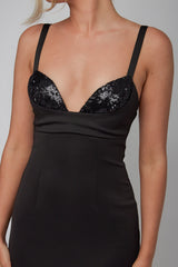 La Bellevilloise Sequin Bust Midi Dress Black