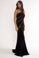 Azelia Velvet Mesh Maxi Dress Black