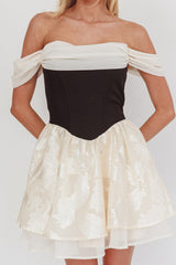 Lusting Off Shoulder Mini Dress Black/Cream